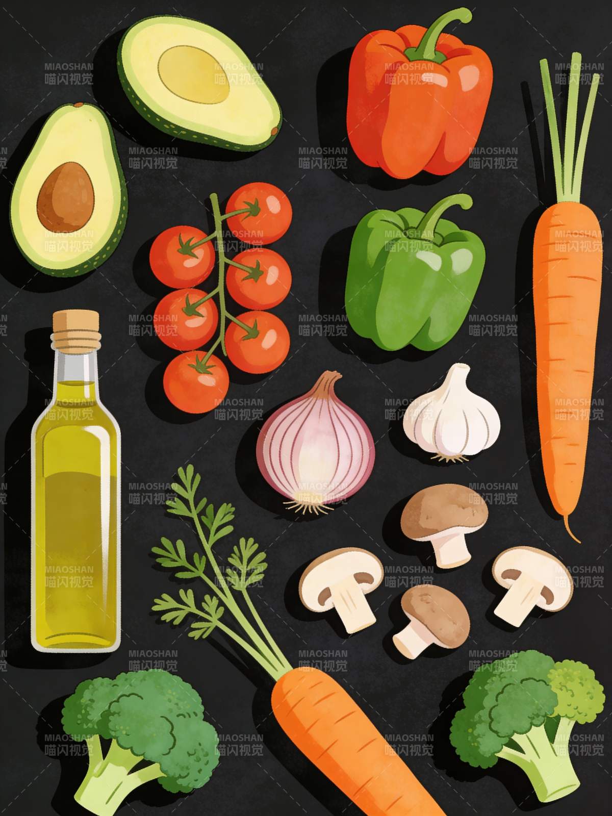 新鲜蔬菜与橄榄油图片