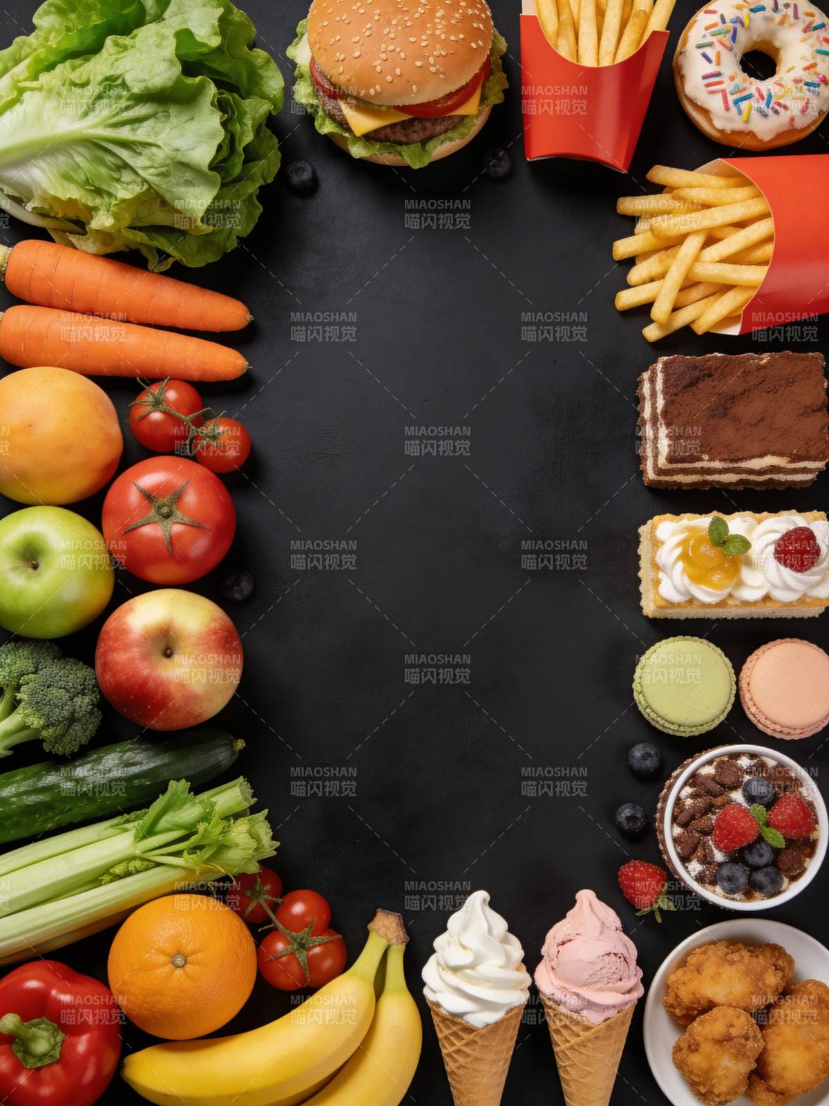 健康与美食的对比图片