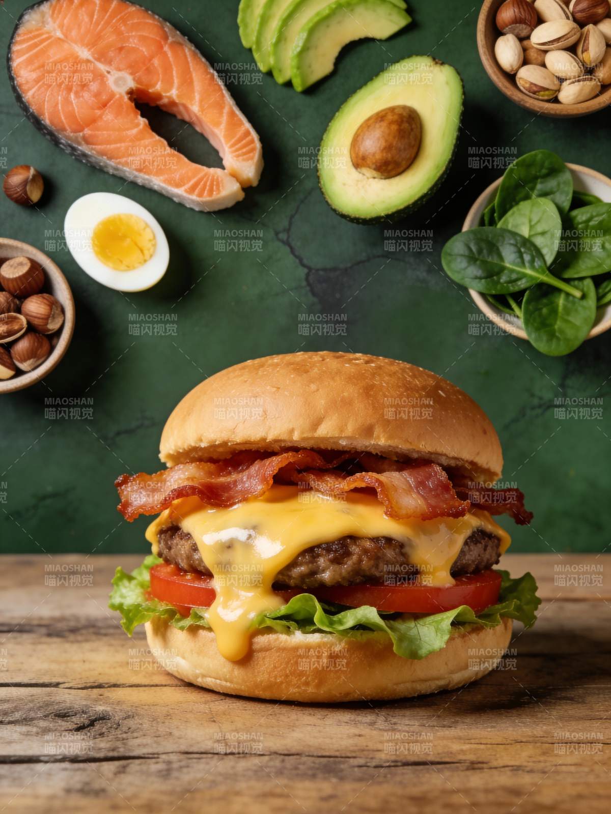 美味汉堡配健康食材图片