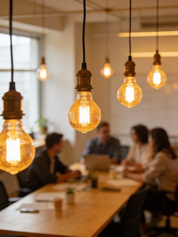 温暖灯光下的团队会议图片