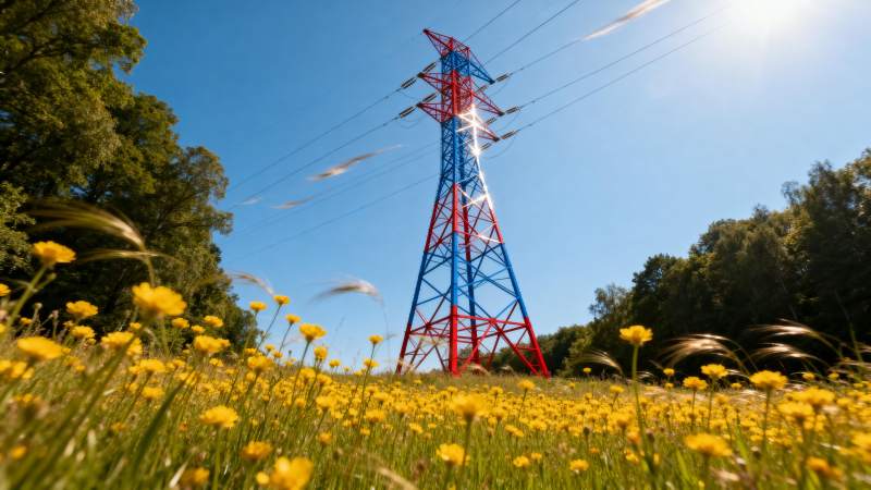 电塔花海映蓝天图片