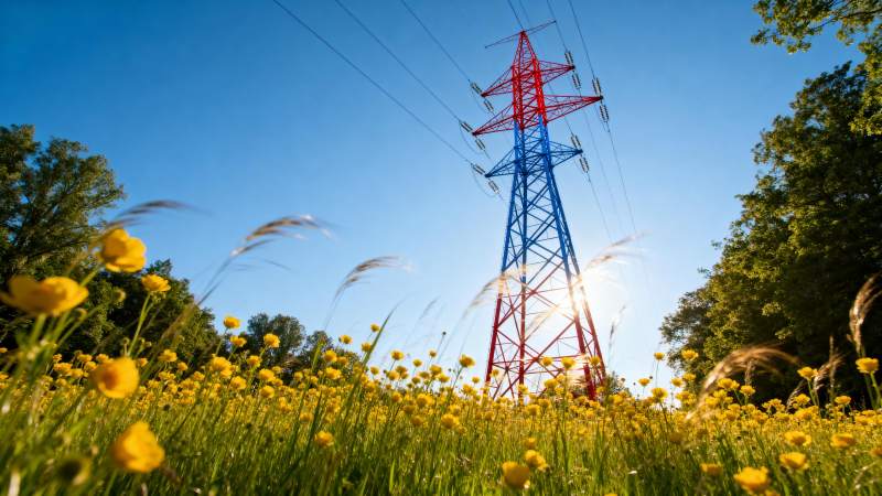 电塔花海映蓝天图片
