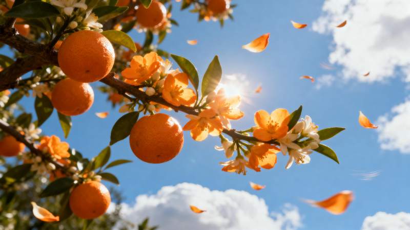 橙花飘香 果实累累图片