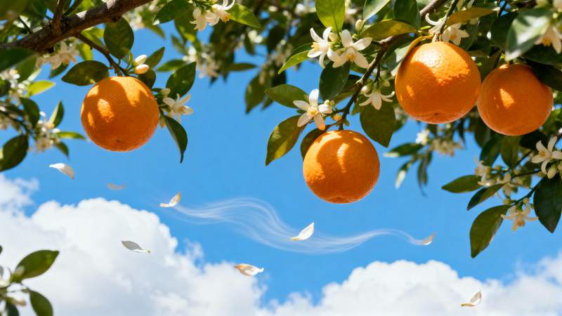 橙花飘香 果满枝头图片