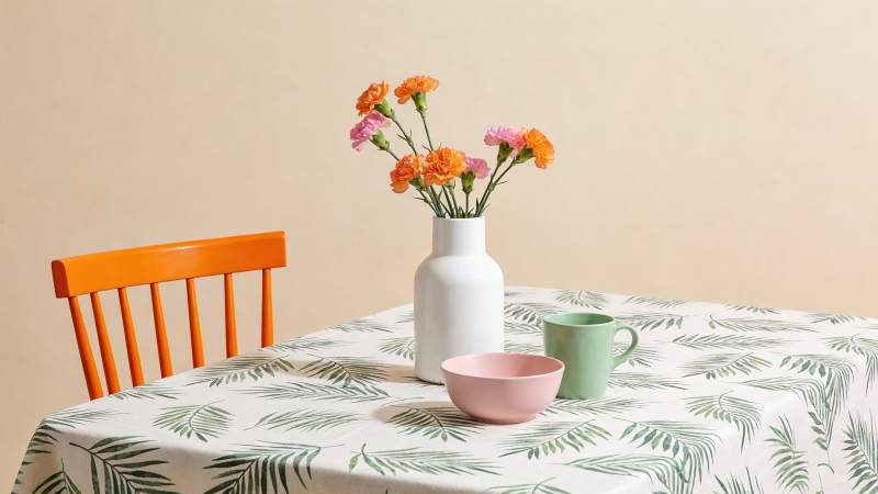 花瓶与桌布的静谧时光图片