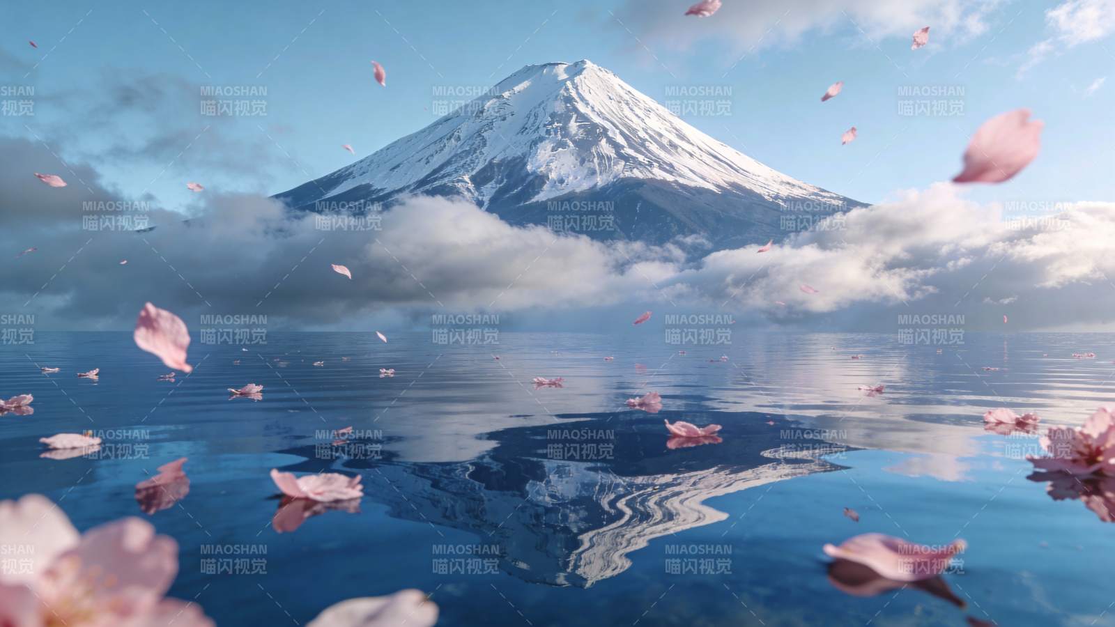 富士山樱花飘落图片