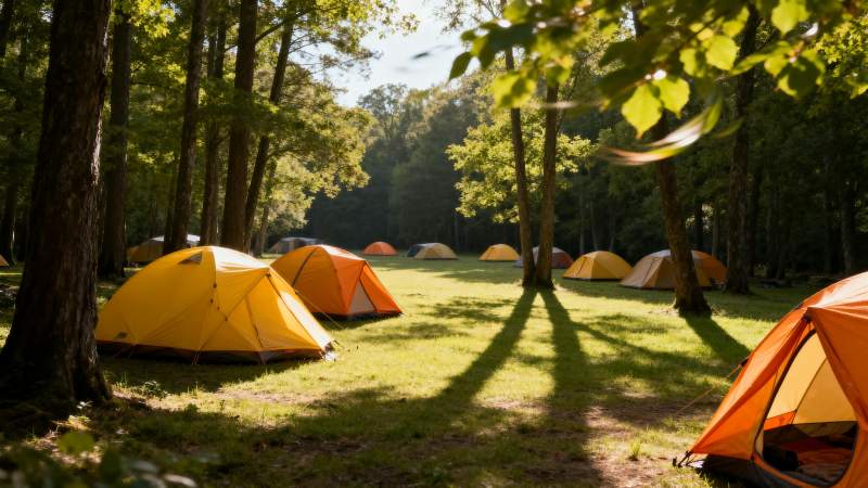 森林露营 帐篷成行图片