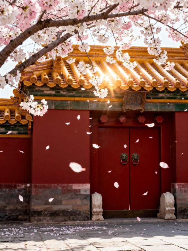 樱花映古殿图片