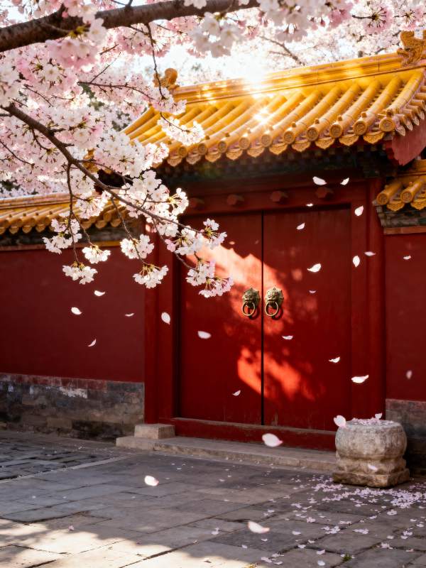 樱花映红门图片