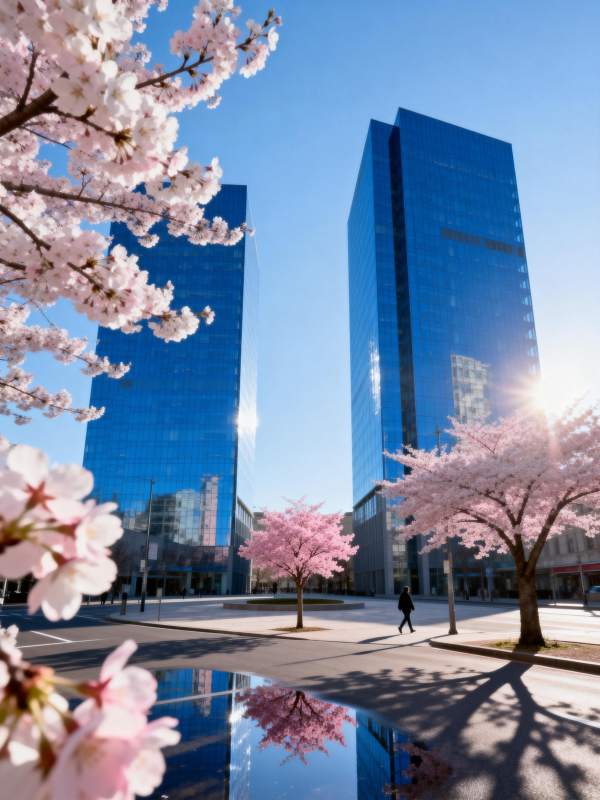 樱花映高楼图片