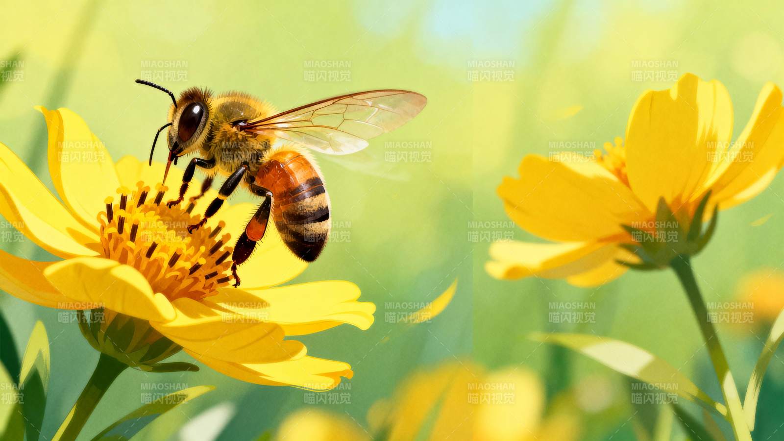 蜜蜂采蜜花丛中图片