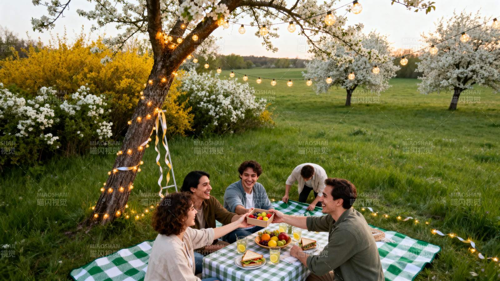 春日野餐 欢聚树下图片