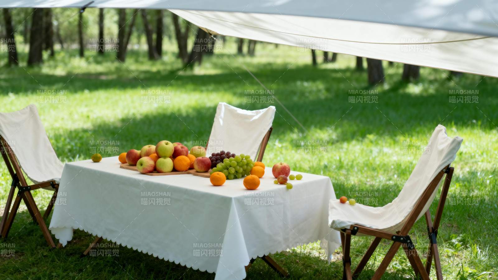 林间野餐果香四溢图片