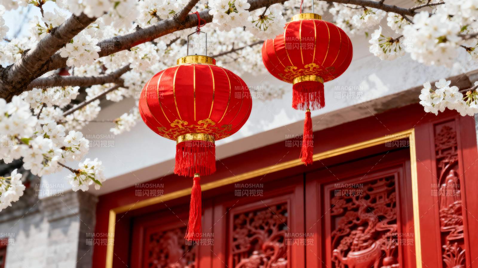 红灯笼映花枝图片