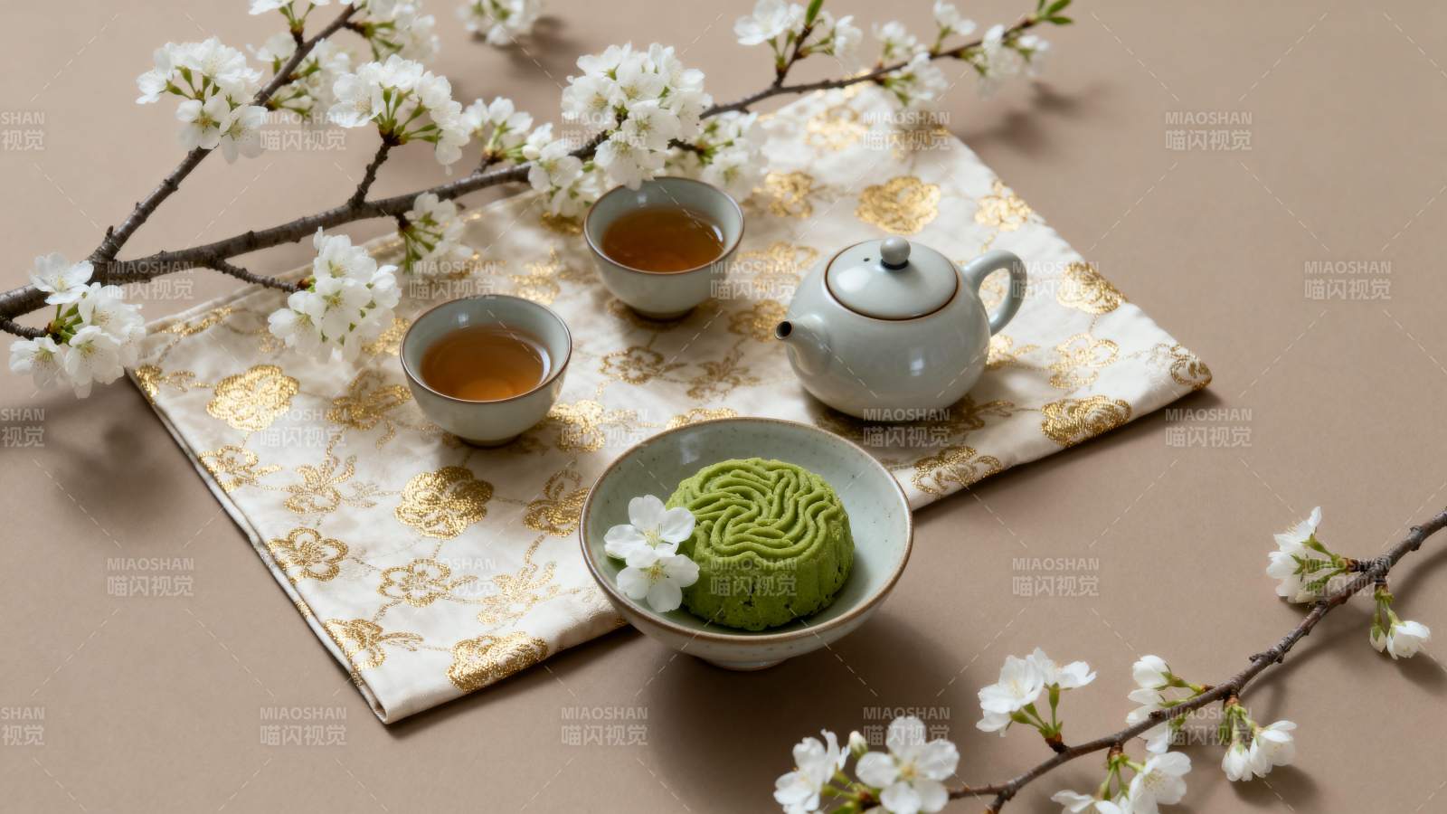 樱花茶点静谧时光图片