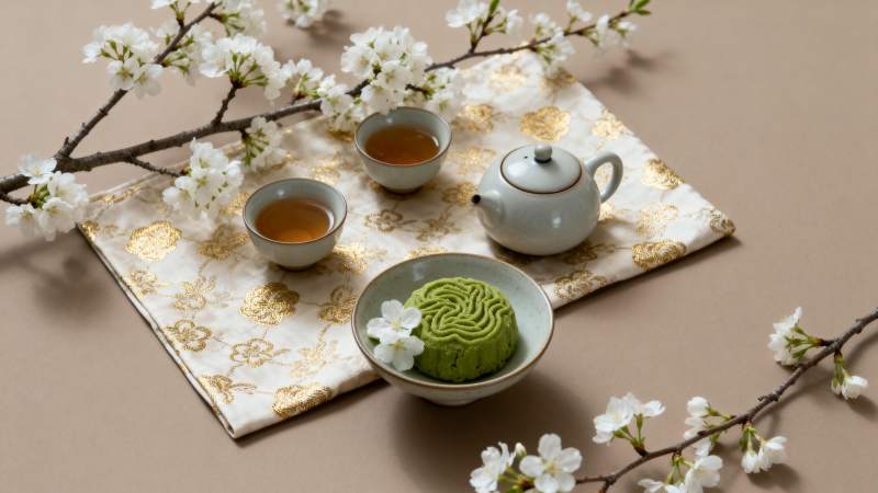 樱花茶点静谧时光图片