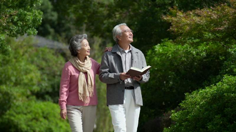 夕阳下的散步时光图片