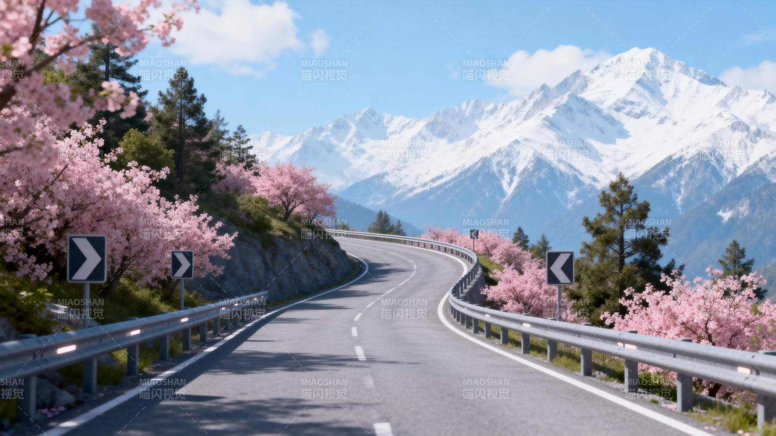 樱花山路雪峰图片