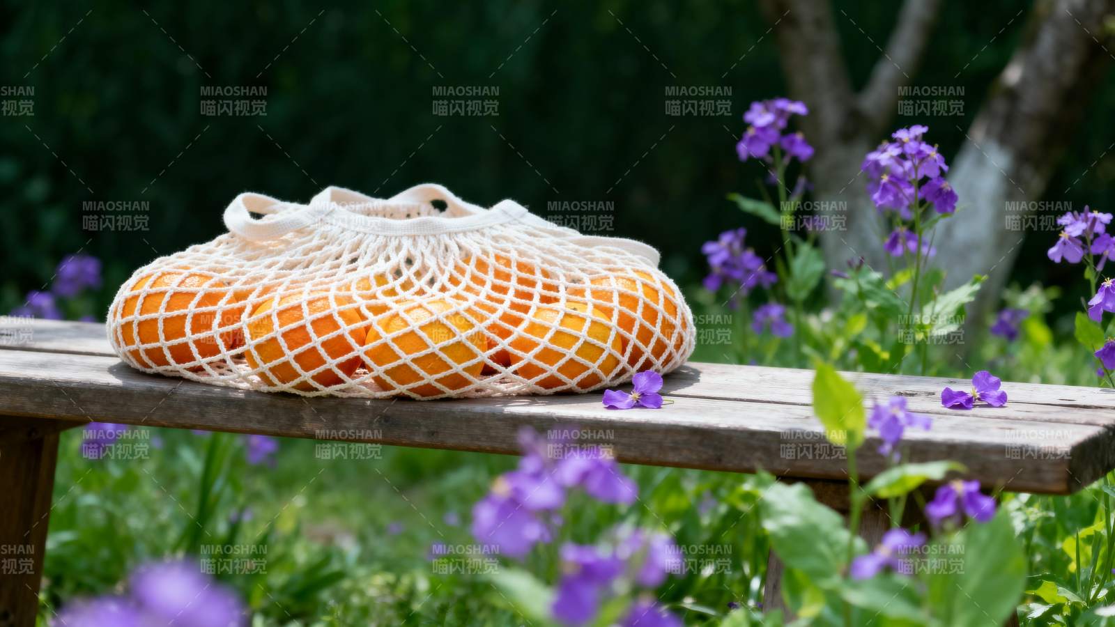 花园里的橙子网袋图片