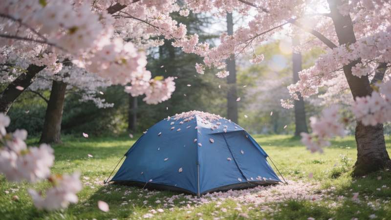 樱花树下露营图片