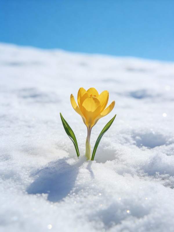 雪中黄花绽放图片