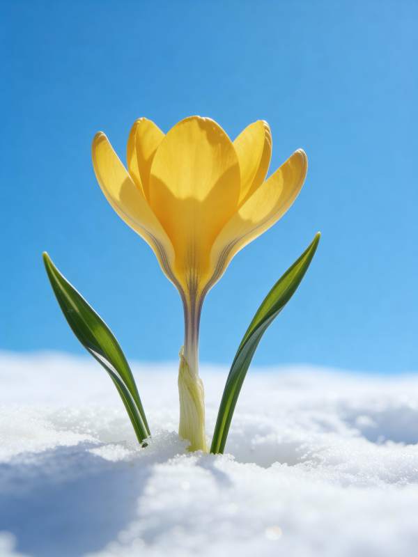 雪中黄花绽放图片