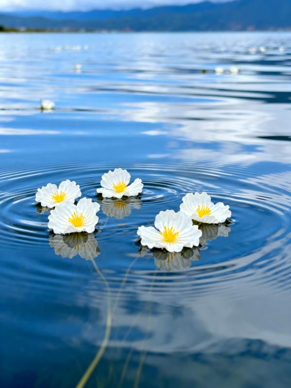 湖面浮花图片