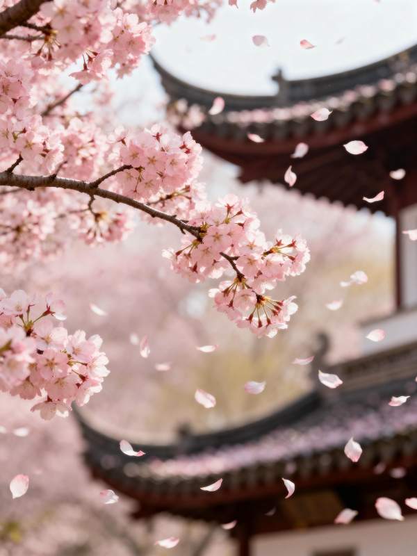 樱花纷飞古亭畔图片