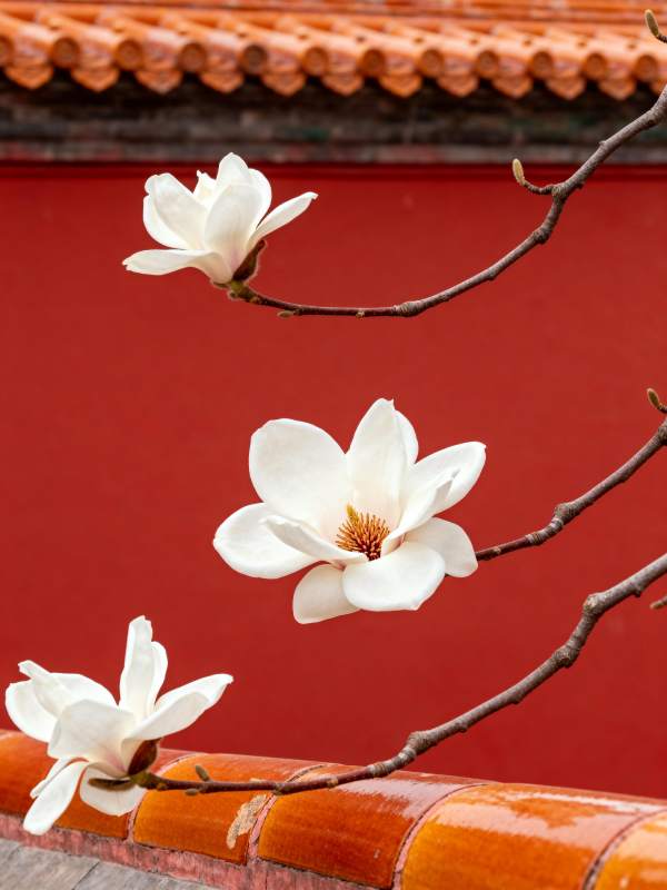 红墙白玉兰图片