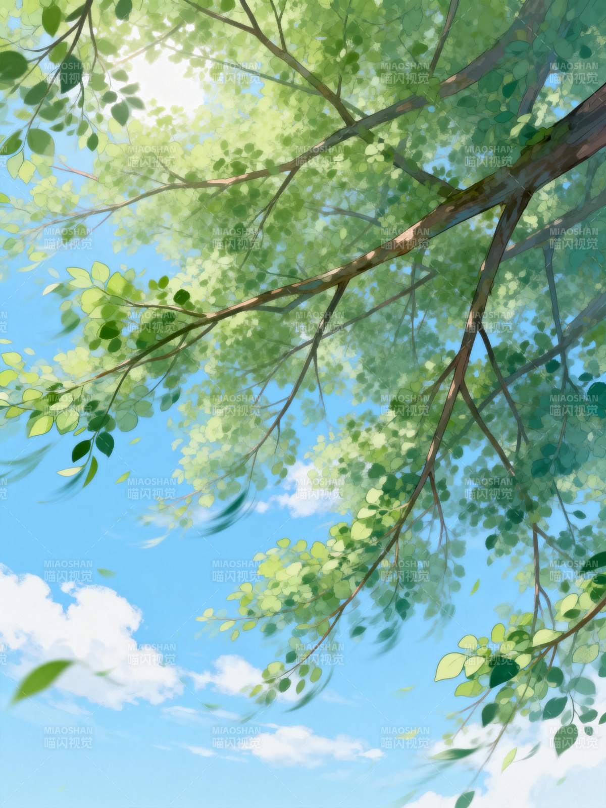 绿叶映蓝天图片