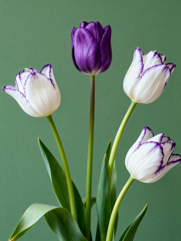 紫白郁金香绽放图片