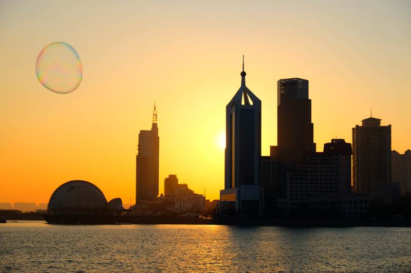 城市日落剪影 青岛图片