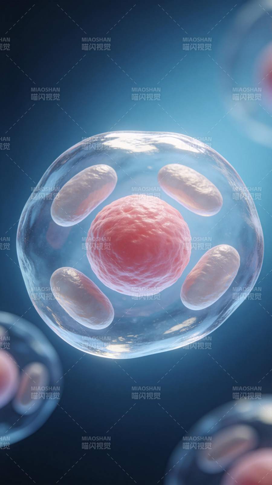 细胞内部结构显微图像展示细胞核与细胞器图片