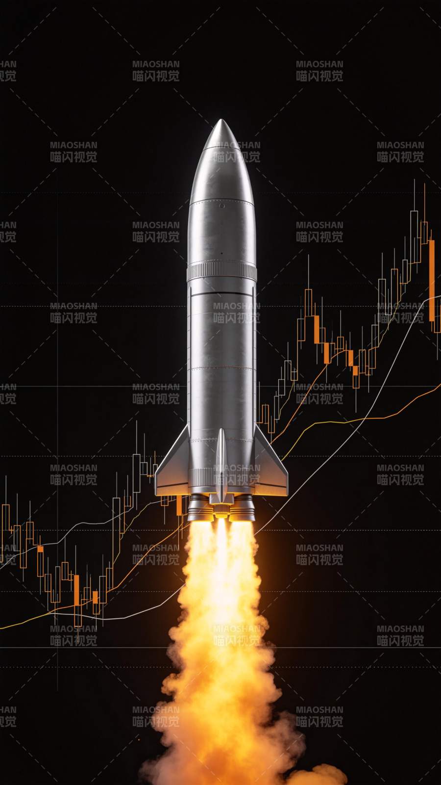 火箭升空伴随金融图表背景的科技意象图片