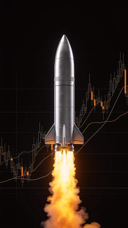 火箭升空伴随金融图表背景的科技意象图片