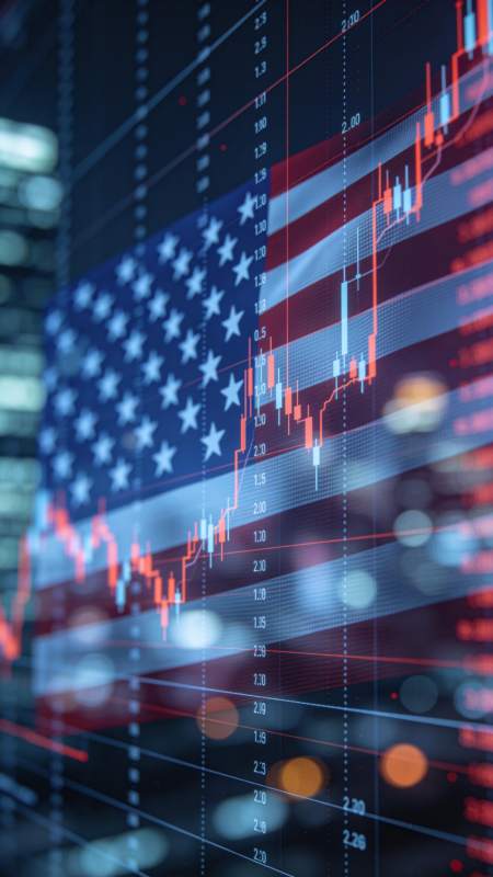 美国国旗背景下的金融数据图表显示图片