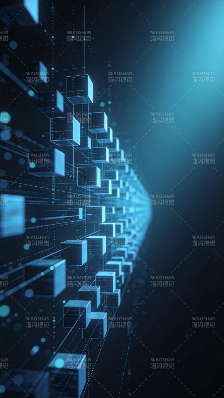 蓝色光效立方体数据流通道科技视觉图图片