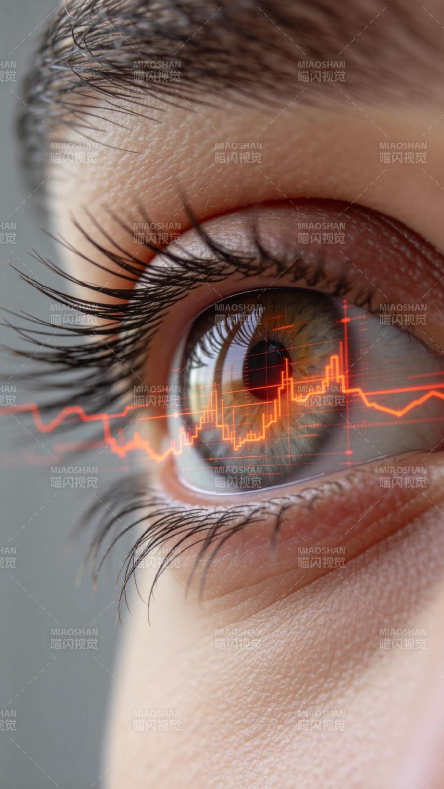 人眼虹膜叠加橙色数据曲线图像图片