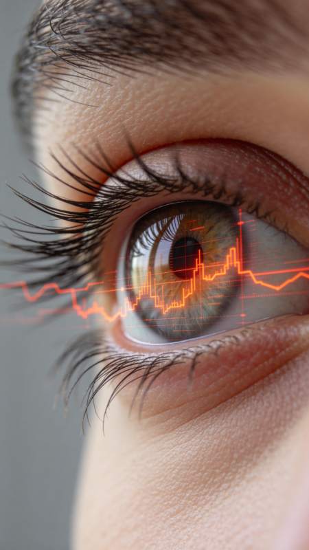 人眼虹膜叠加橙色数据曲线图像图片