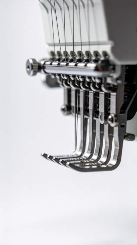 工业缝纫机多针头机械结构特写图片