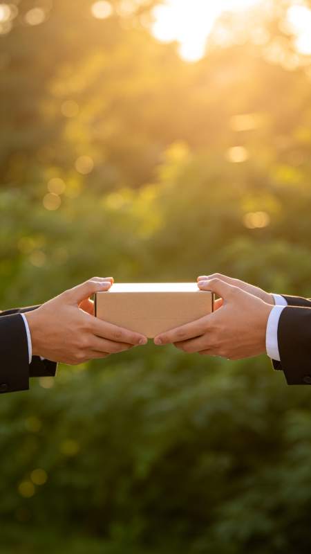 双手递送礼盒图片