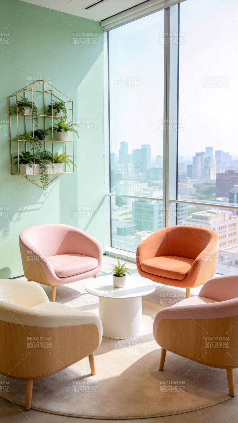 现代简约风格室内会客区布置与城市景观图片