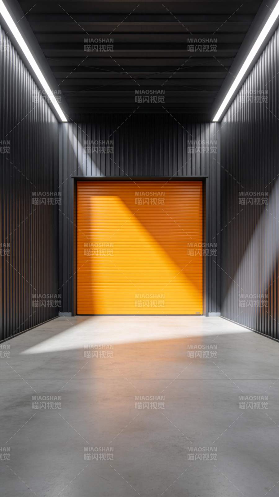 橙色卷帘门的现代车库图片