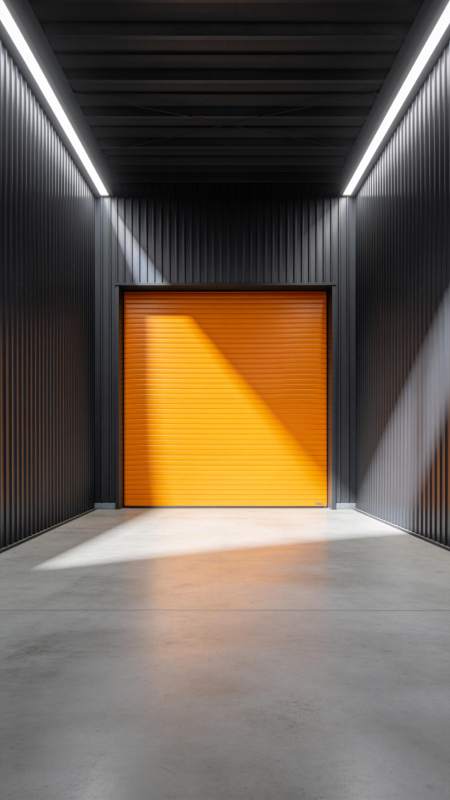 橙色卷帘门的现代车库图片