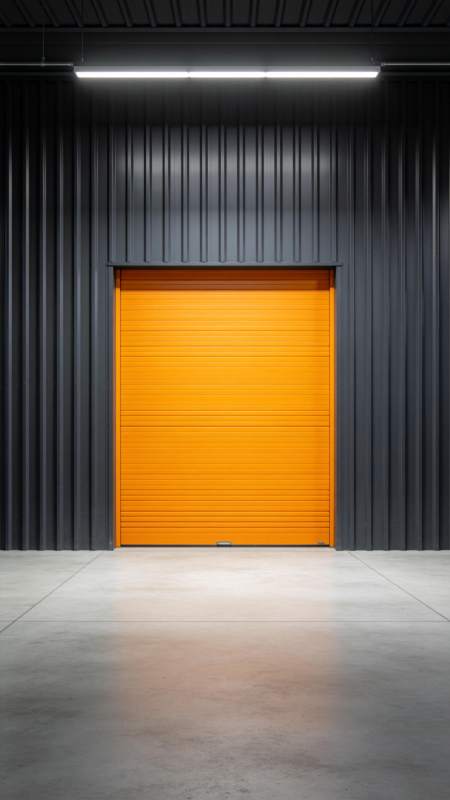 橙色卷帘门工业厂房内部场景图片