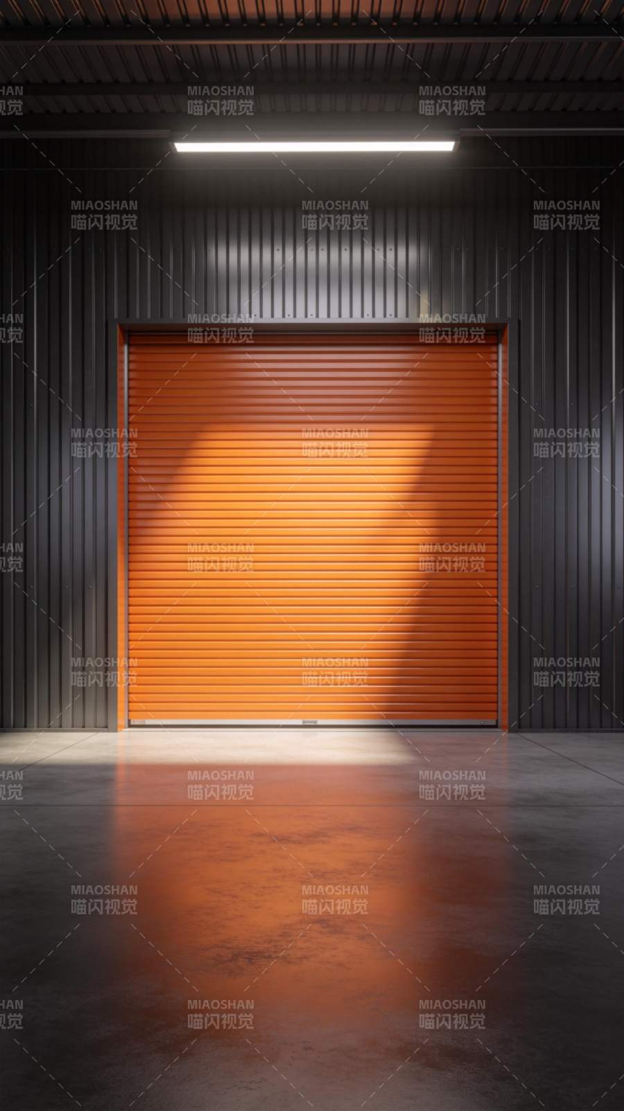 橙色卷帘门光影图片