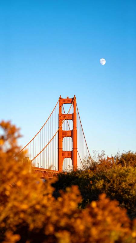 金门大桥月升图片