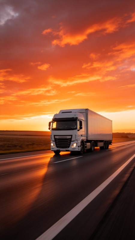 夕阳下的卡车驰骋图片