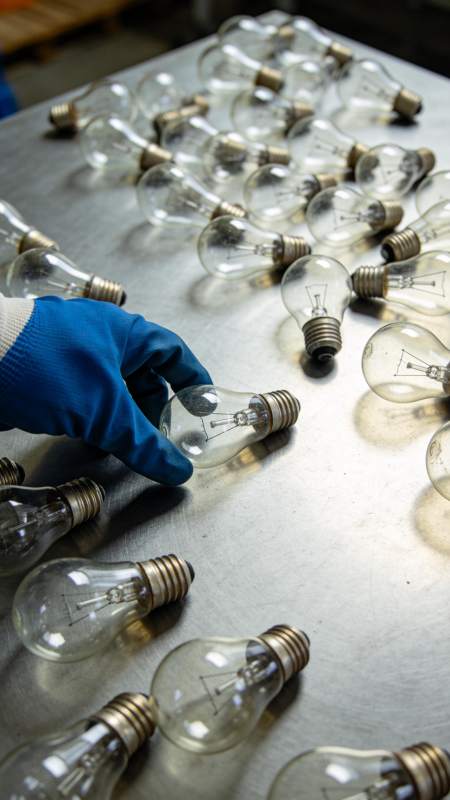 灯泡排列与手部特写图片