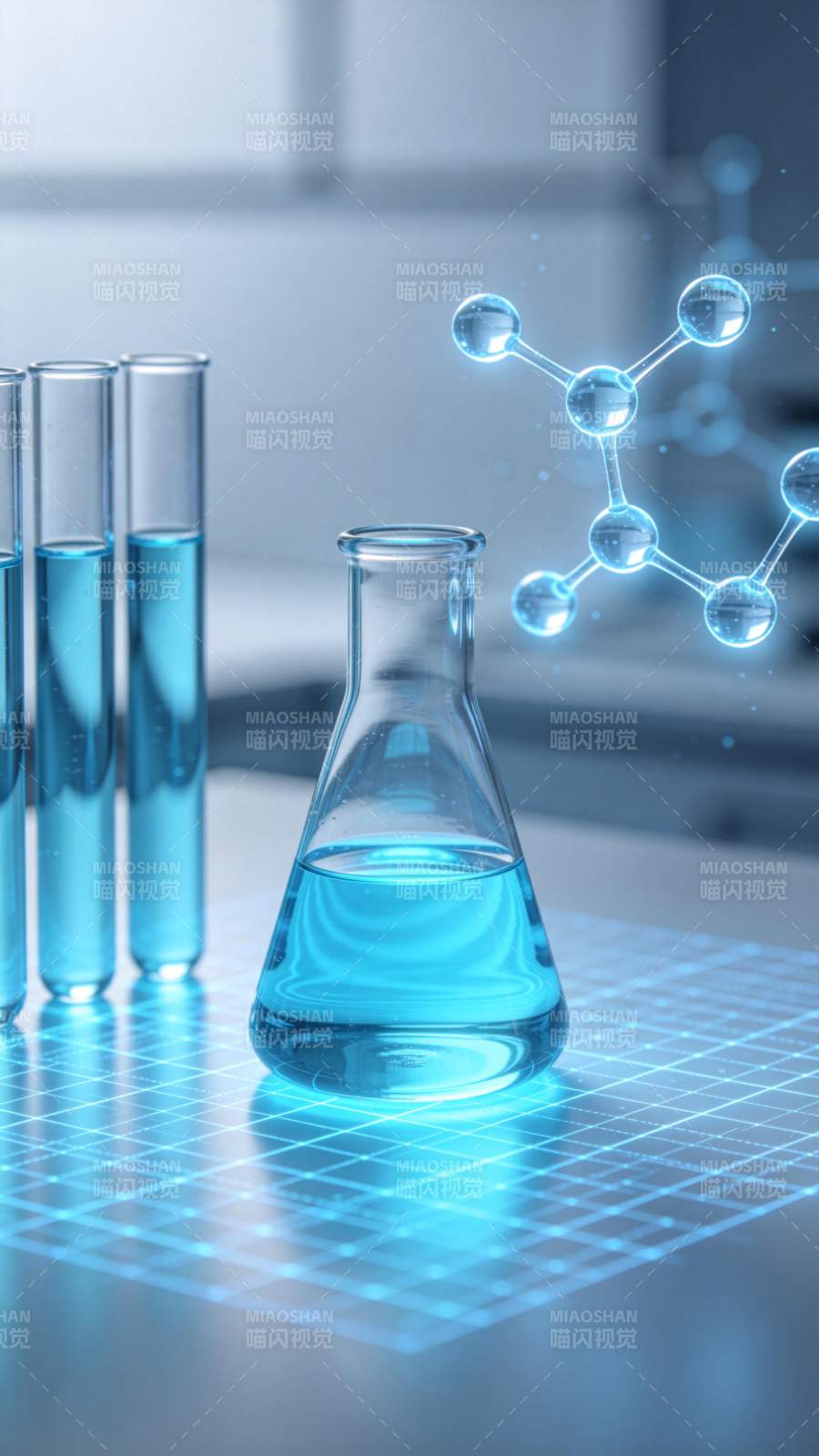 实验室中的蓝色化学实验图片